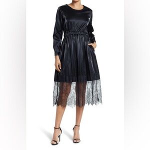 Chic Black Faux Leather and Lace Dress